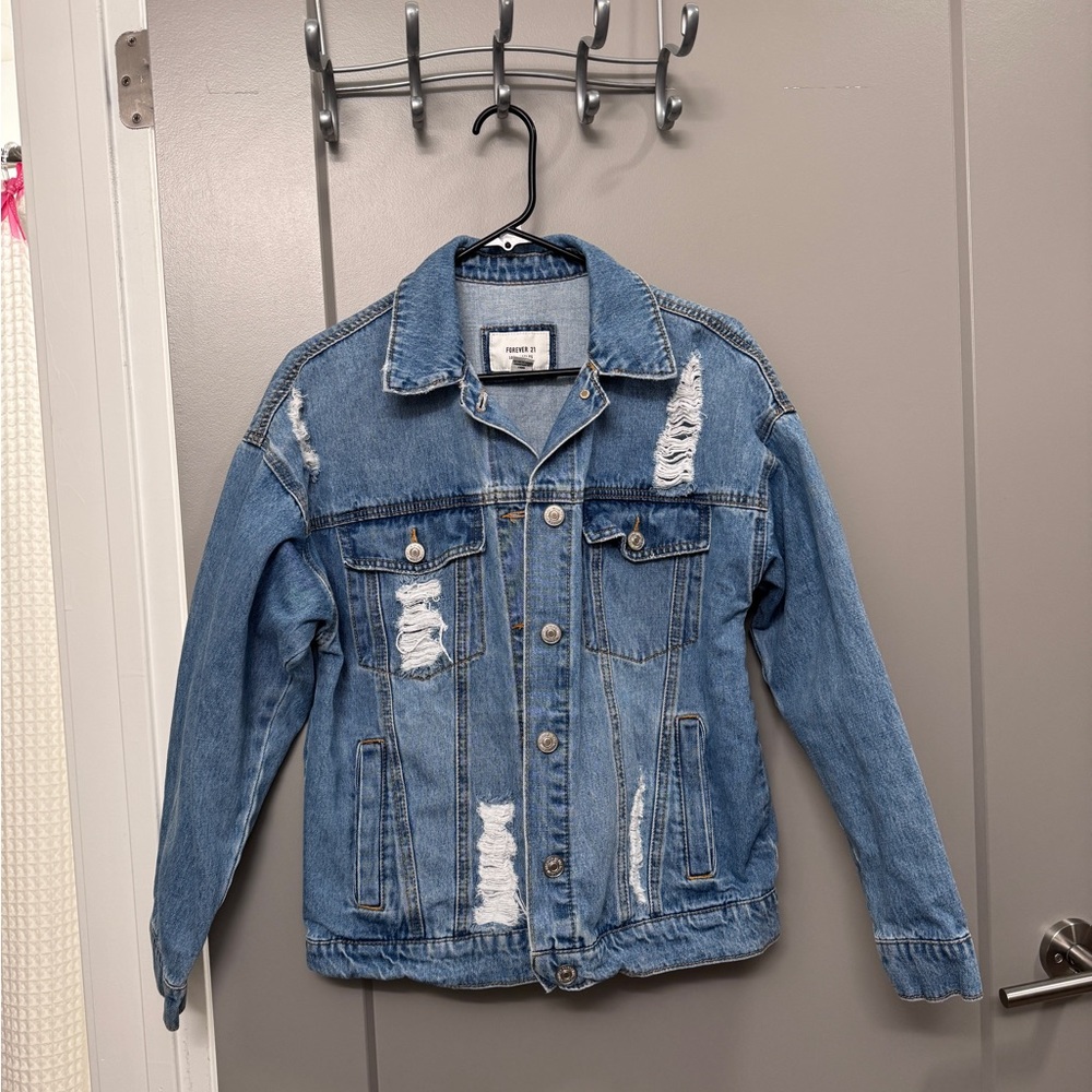 Forever 21 distressed boyfriend denim jacket, size S